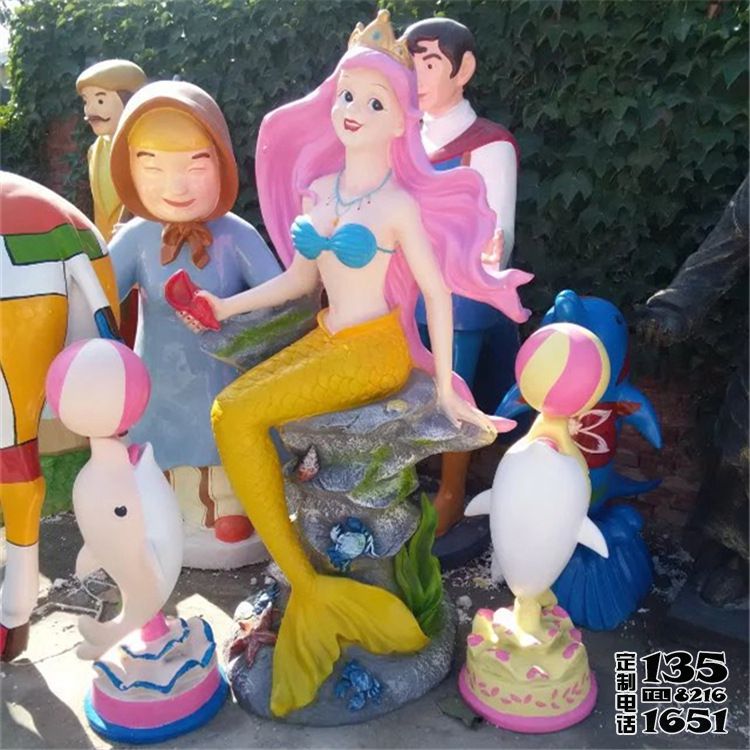 游樂(lè)園玻璃鋼卡通彩繪美人魚景觀擺件